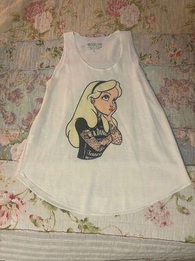 Native White Tank Top with Graphic Tattooed Blonde Girl